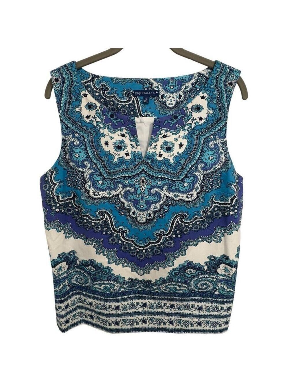 rsvp by Talbots Top Womens 14P Blue Floral Cotton Blend Stretch Lined Side Zip